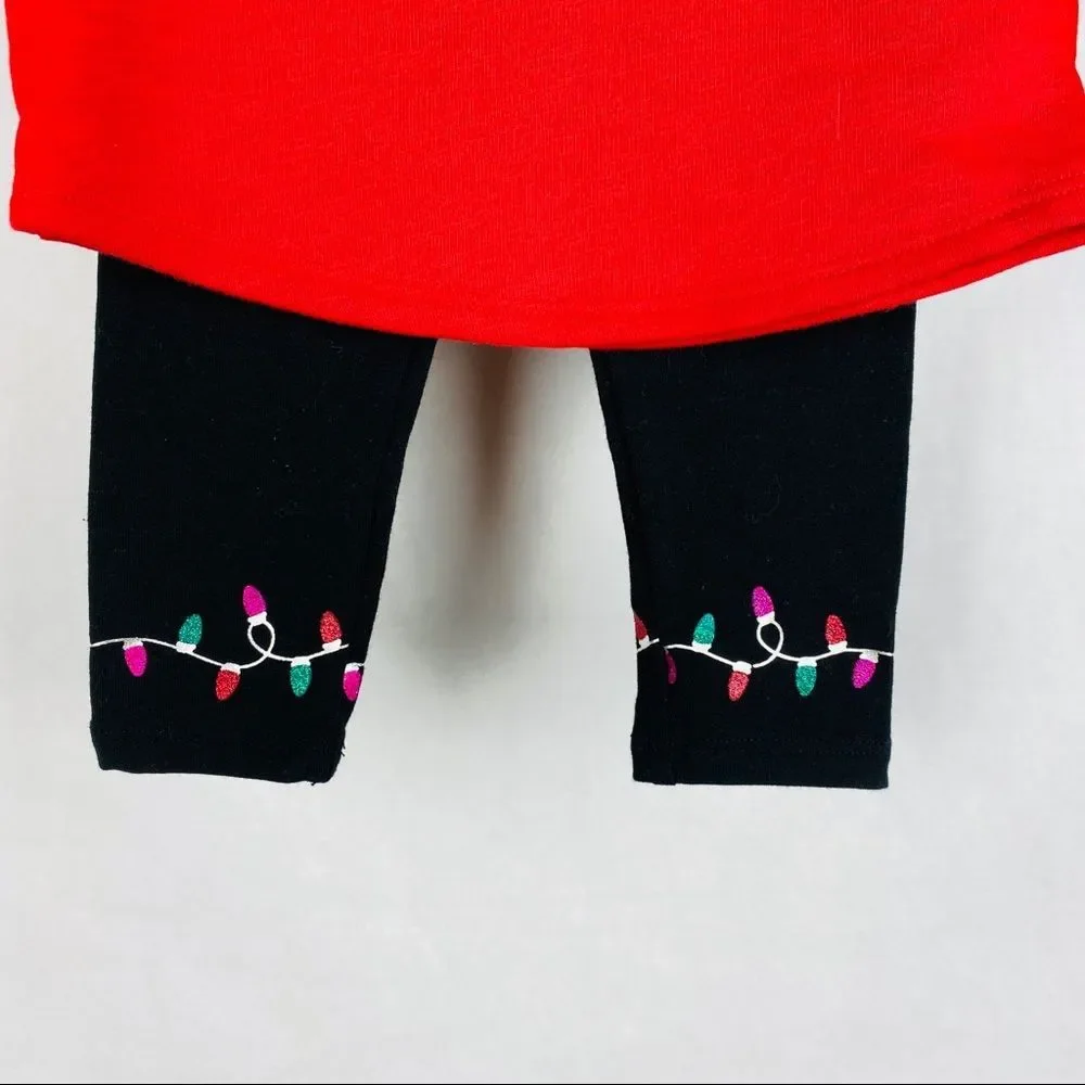 Happy Holidays Girls 2pc Leggings set Red Black